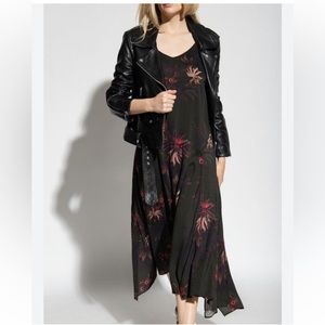 new! ALL SAINTS | Dark Green Floral midi dress ‘Essex Nila’ Dress